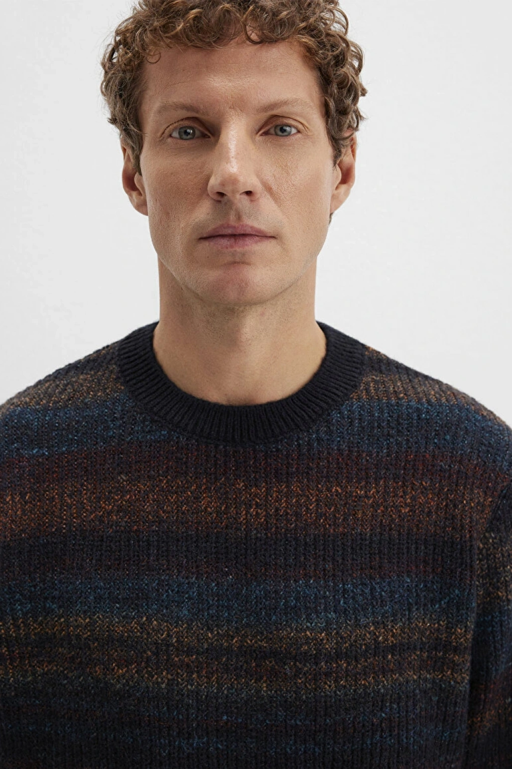 Yün Karışımlı Çizgili Lacivert Kazak