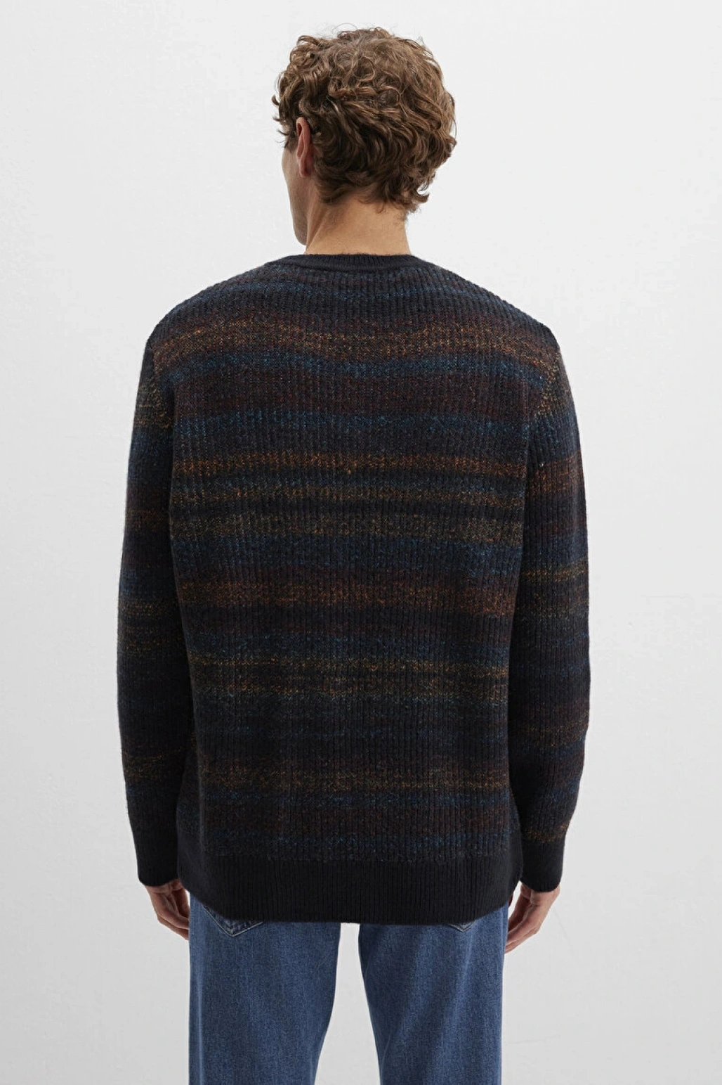 Yün Karışımlı Çizgili Lacivert Kazak