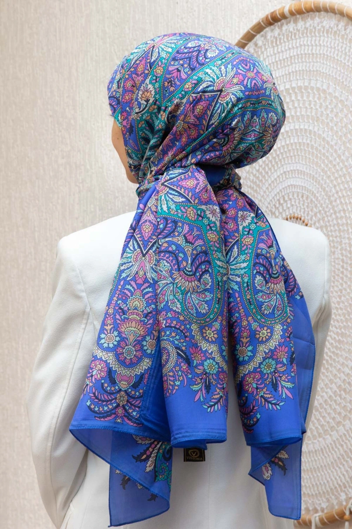 100% İpek Etro Desenli Saks - Fuşya Renkli 92x210 Şal