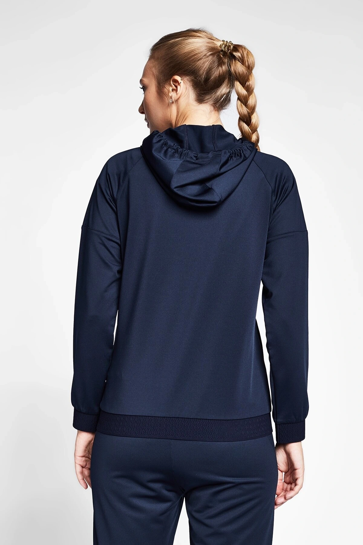 Koyu Lacivert Kadın Fermuarlı Kapüşonlu Sweatshirt 20b-2015