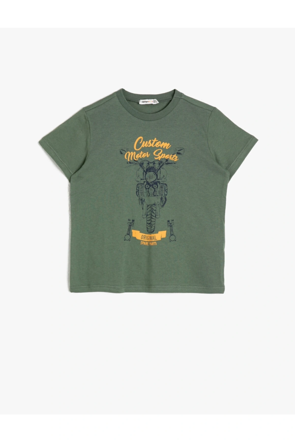 Erkek Çocuk Yeşil Bisiklet Yaka Baskılı   T-Shirt