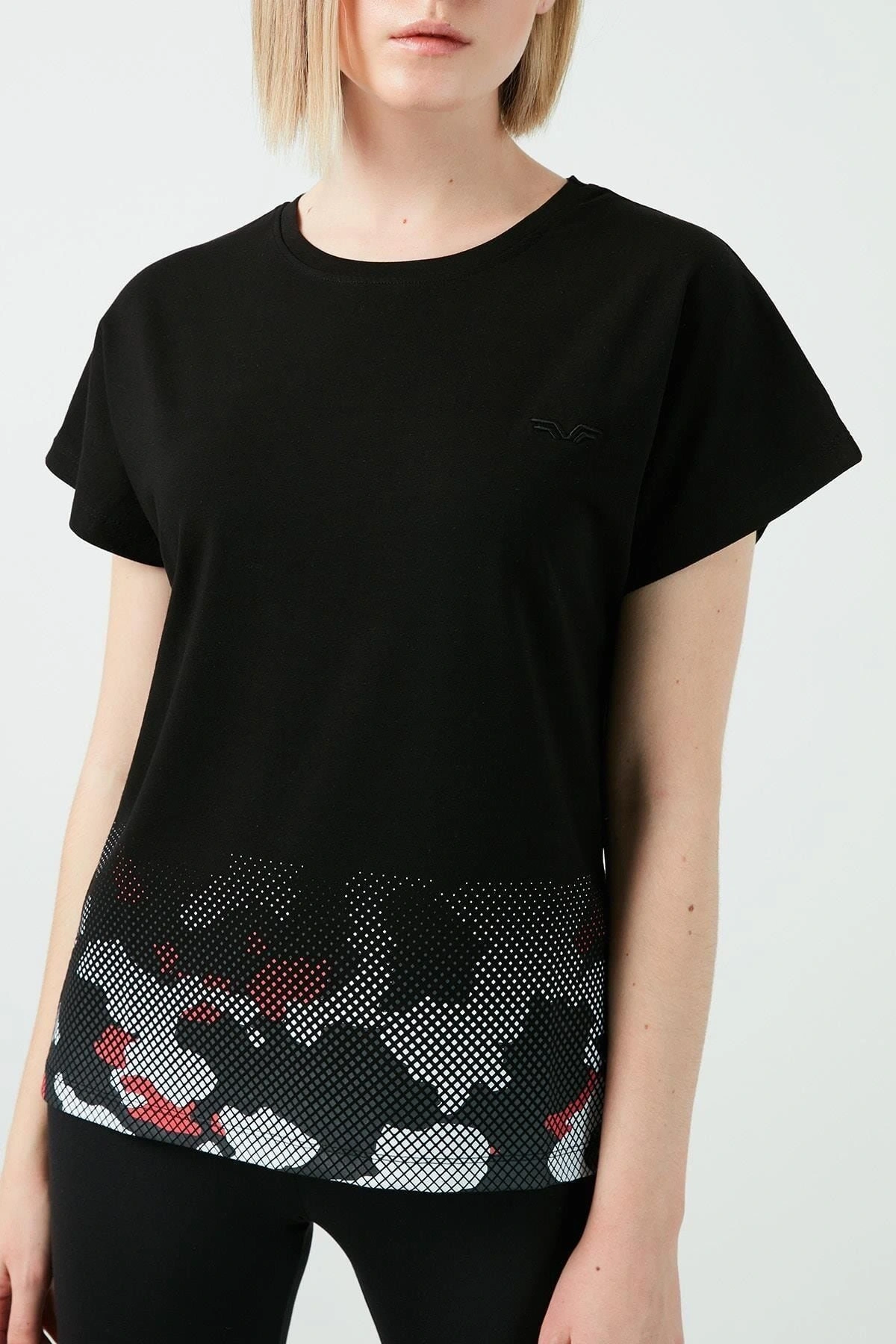 Slim Fit Baskılı Bisiklet Yaka Pamuklu T Shirt Kadın