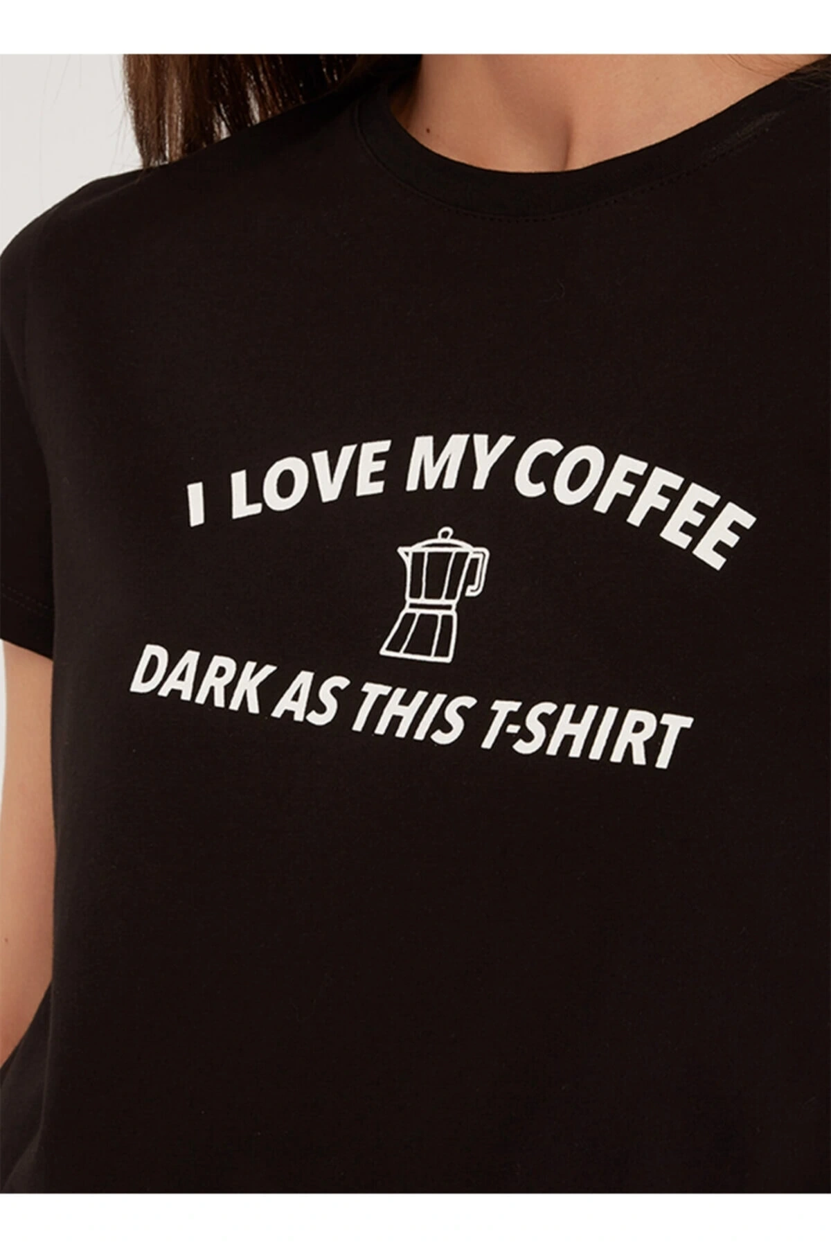 Siyah Bisiklet Yaka Baskılı T-shirt