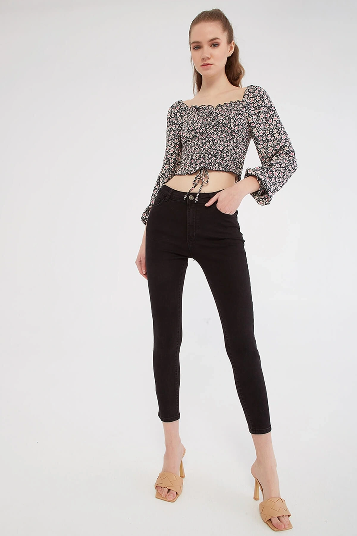 Yüksek Bel Skinny Fit Jean Pantolon Antrasit