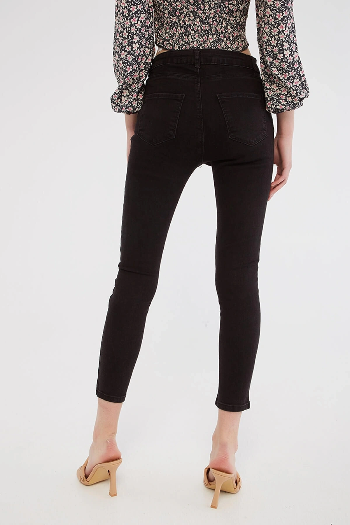 Yüksek Bel Skinny Fit Jean Pantolon Antrasit