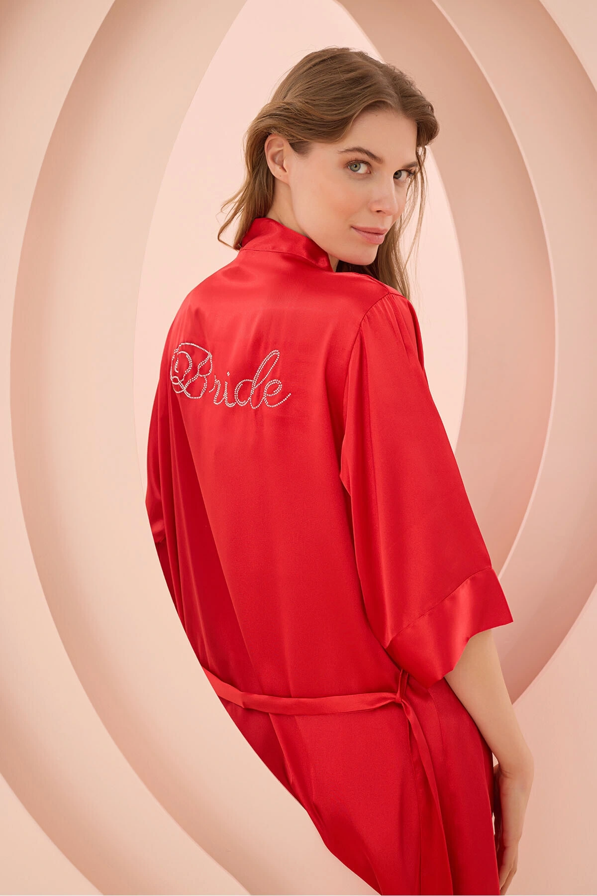 Kırmızı Bride Saten Sabahlık