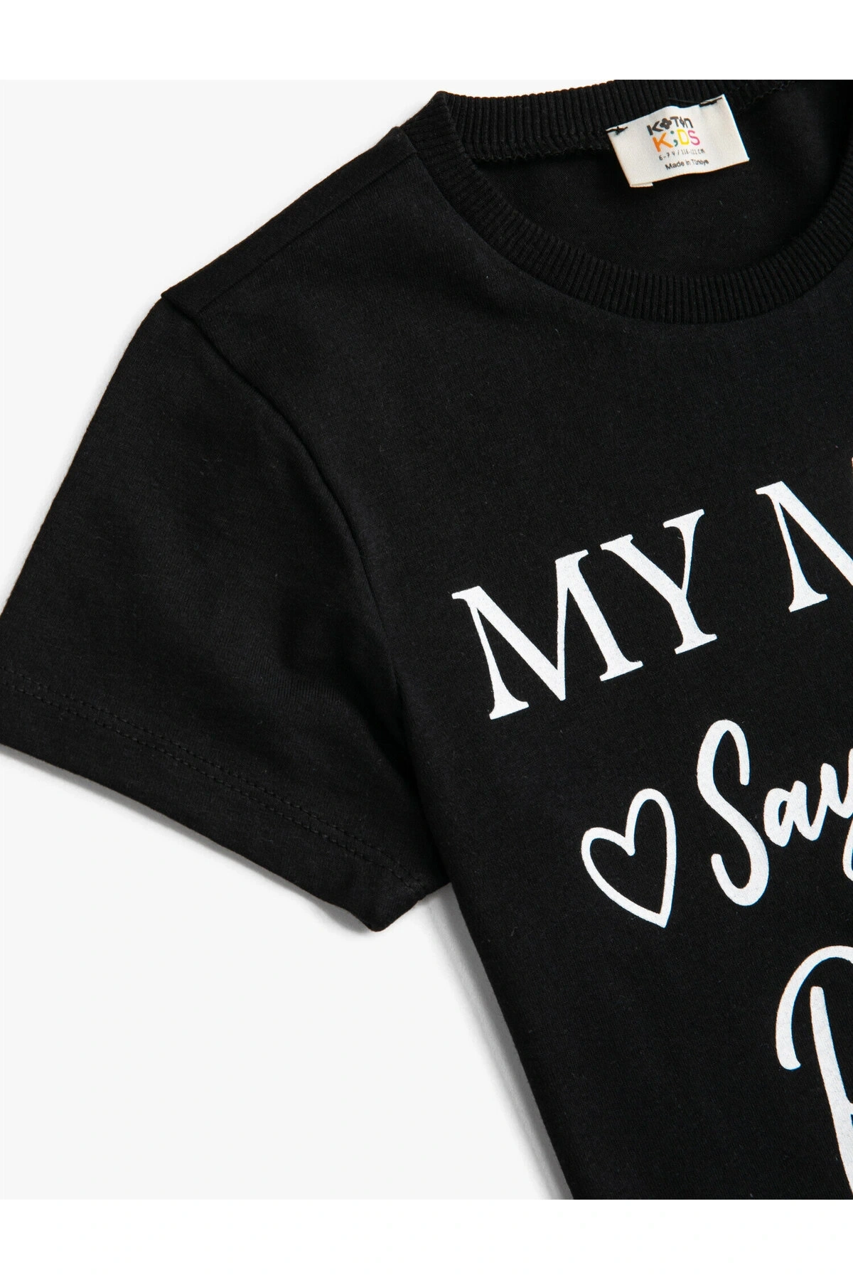 Slogan Baskılı Kısa Kollu Tişört Pamuklu