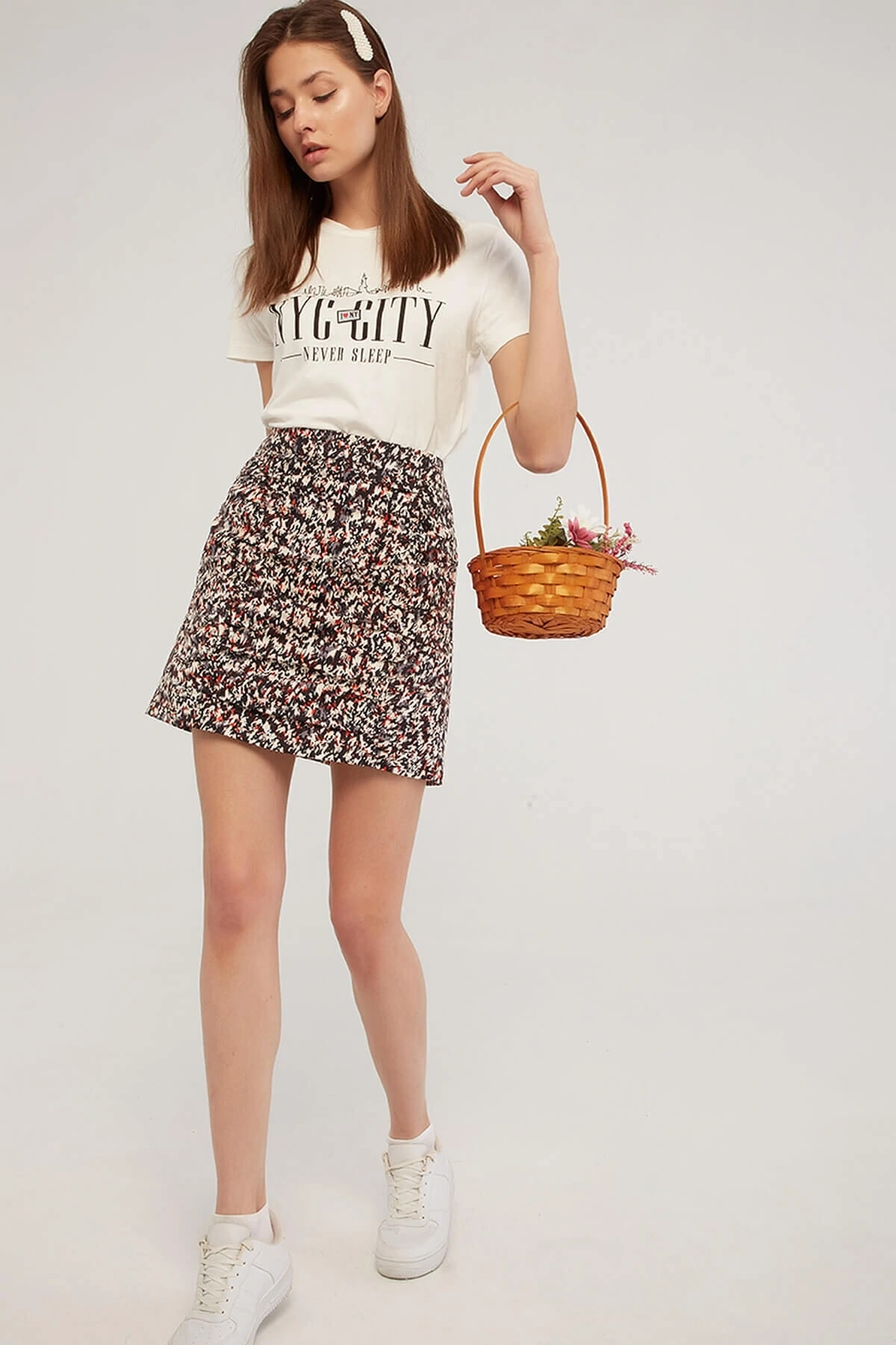 Baskılı T-shirt Ekru