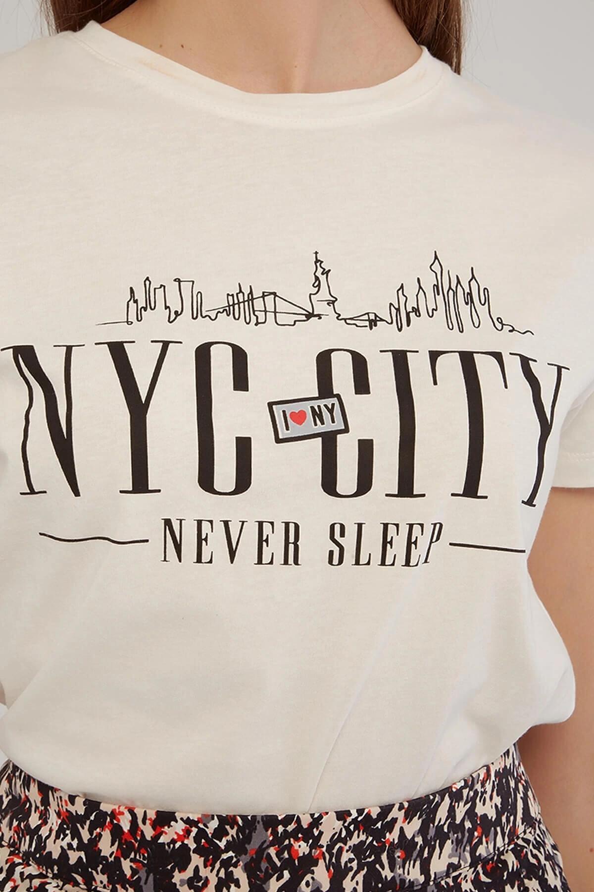 Baskılı T-shirt Ekru