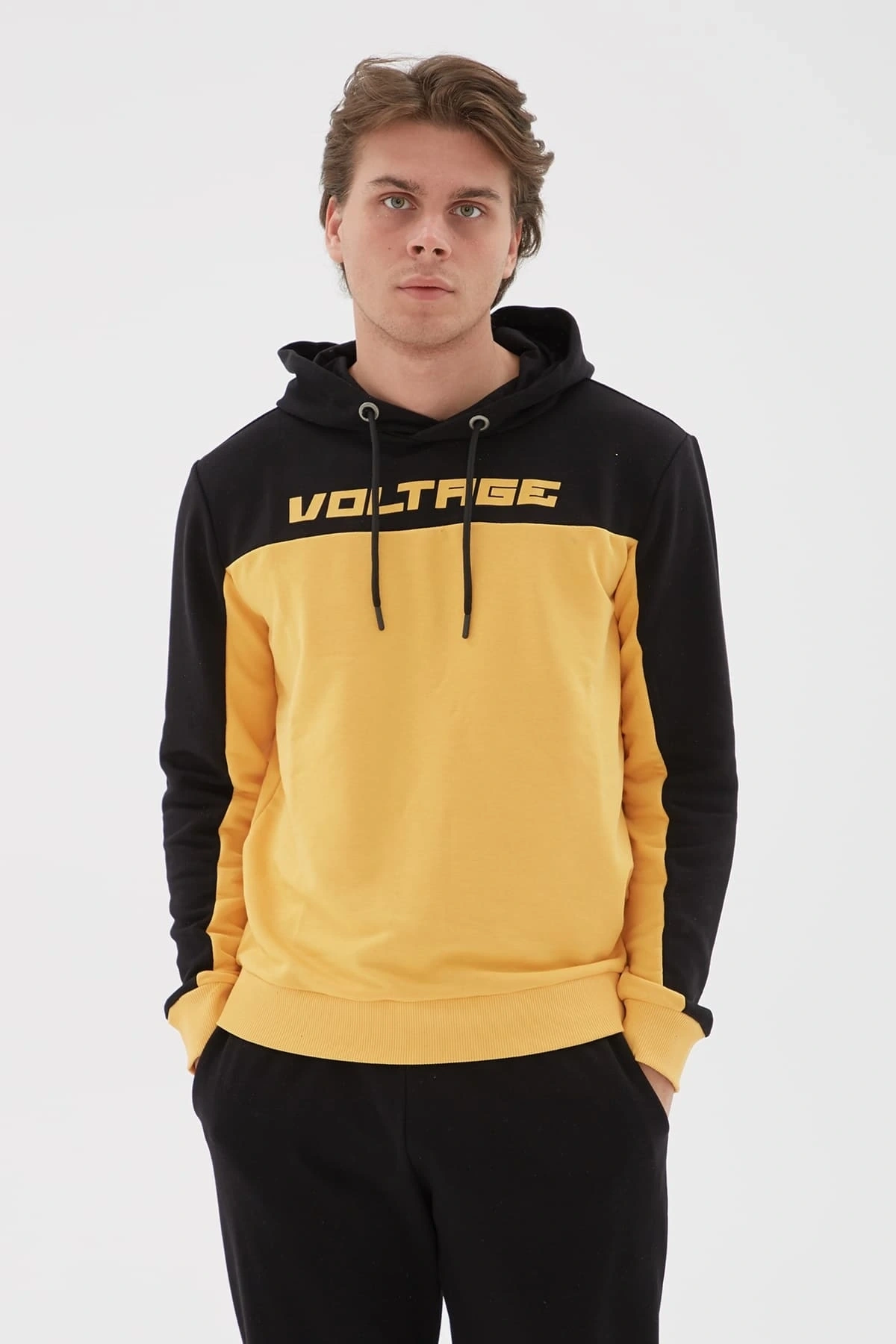 Baskılı Kapüşonlu Sweatshirt Hardal / Mustard