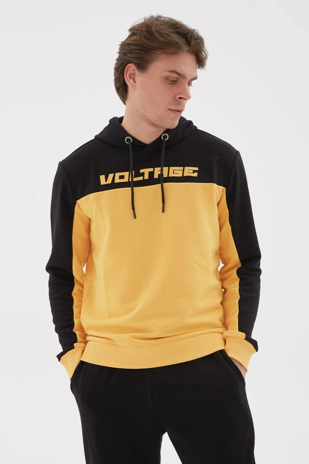 Baskılı Kapüşonlu Sweatshirt Hardal / Mustard