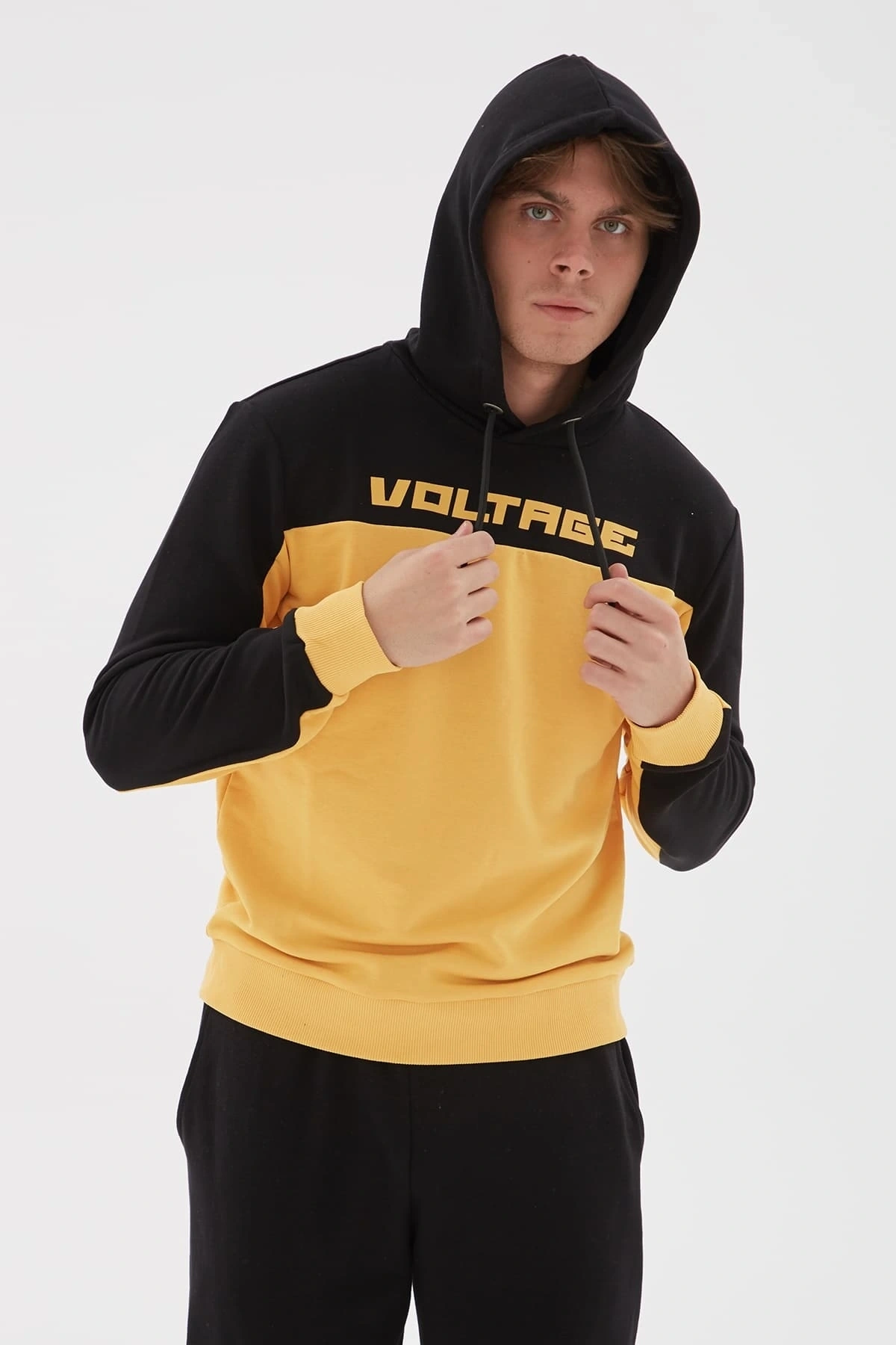Baskılı Kapüşonlu Sweatshirt Hardal / Mustard
