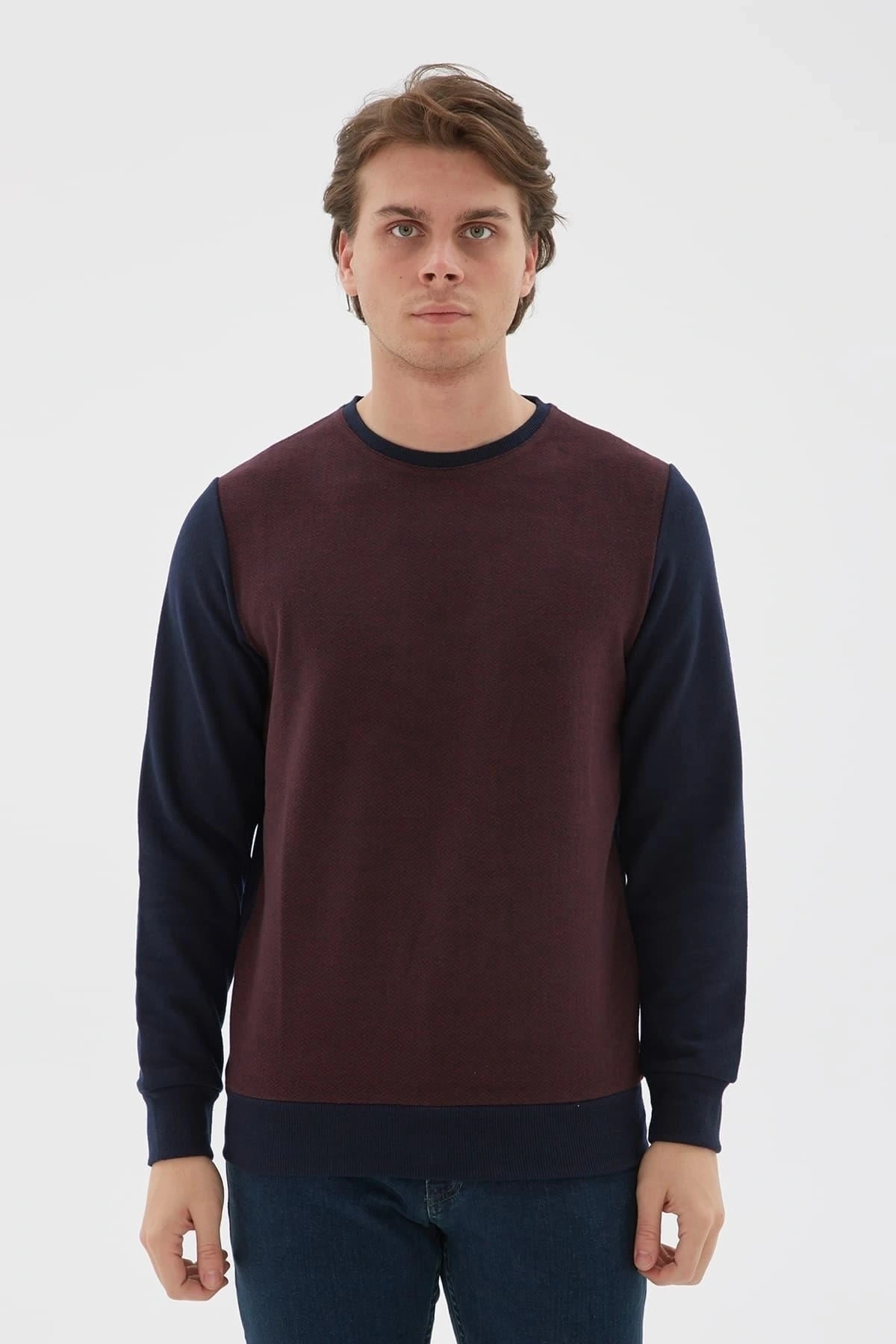 Bisiklet Yaka Desenli Sweatshirt Bordo / Burgundy
