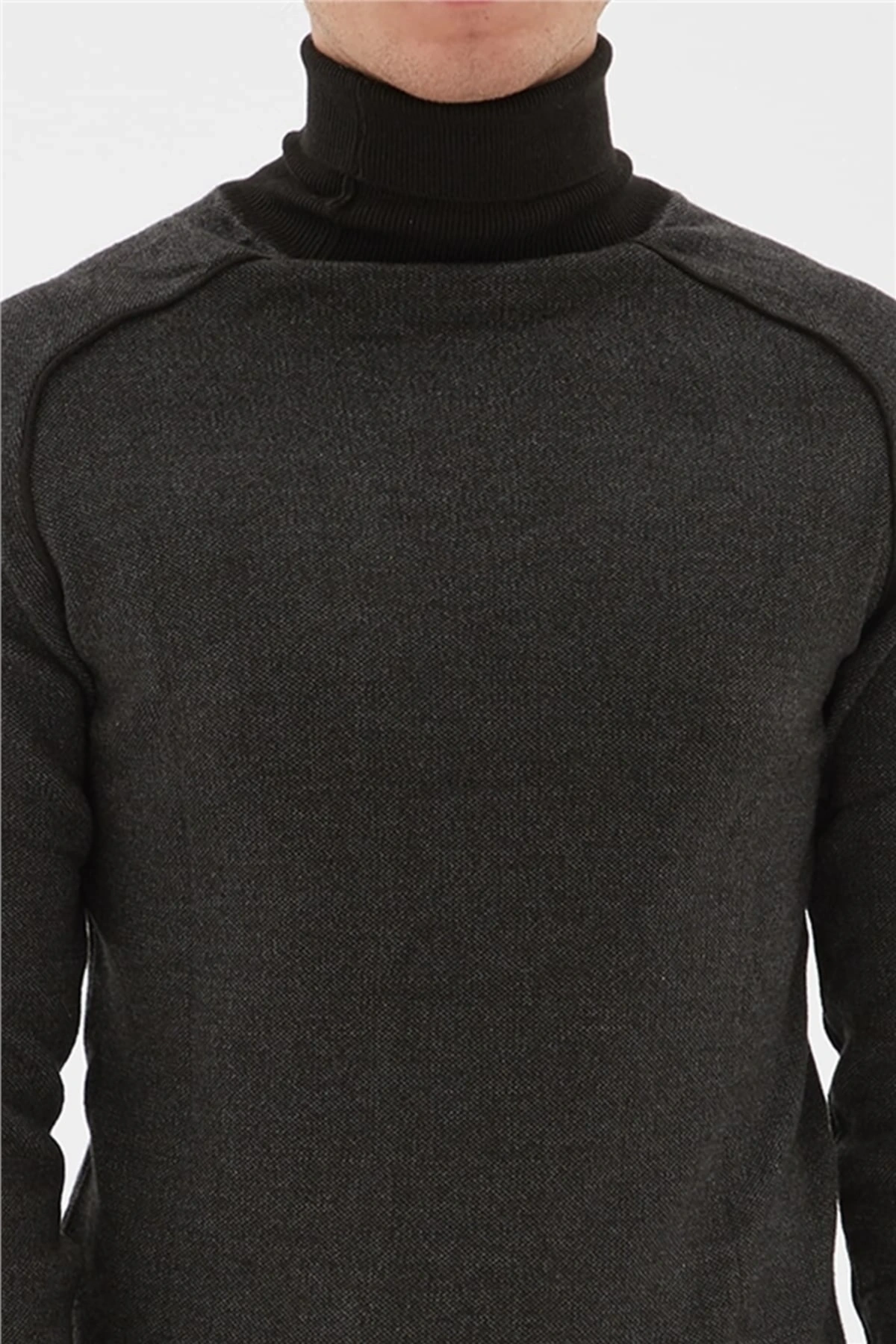 Balıkçı Yaka Kazak Antrasit Melanj