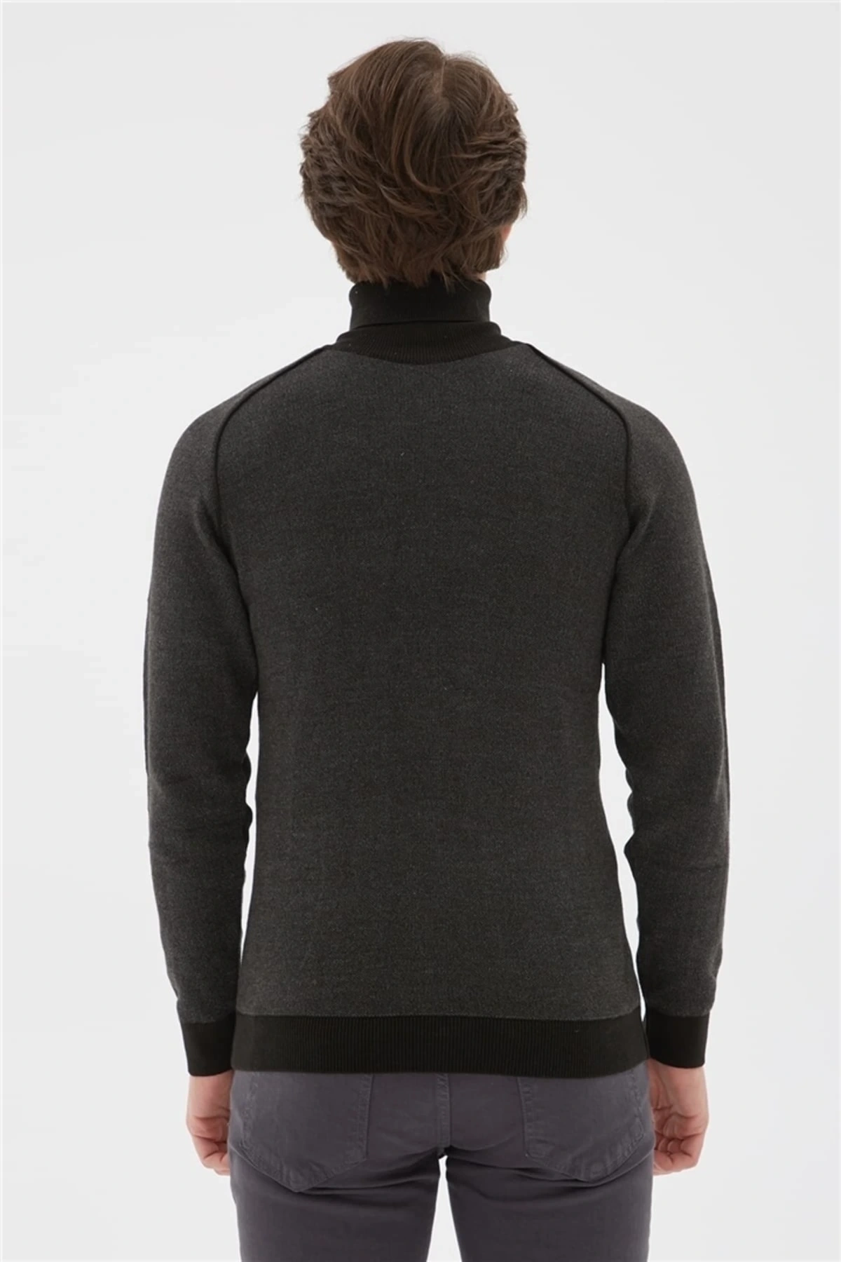 Balıkçı Yaka Kazak Antrasit Melanj
