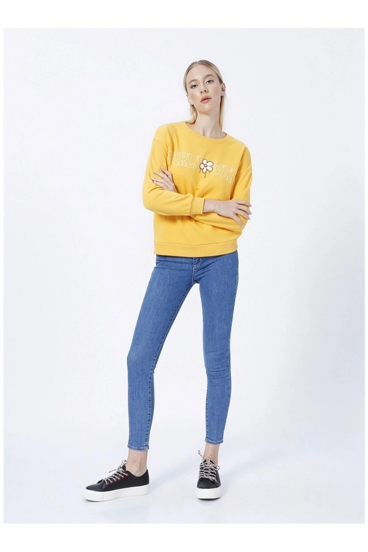 Baskılı Hardal Kadın Sweatshırt 22k0573k1