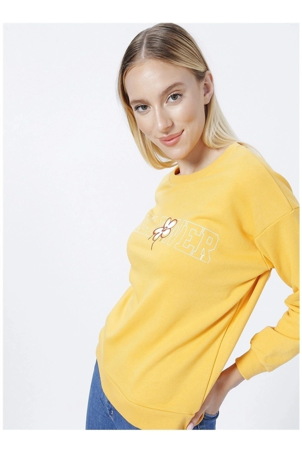 Baskılı Hardal Kadın Sweatshırt 22k0573k1