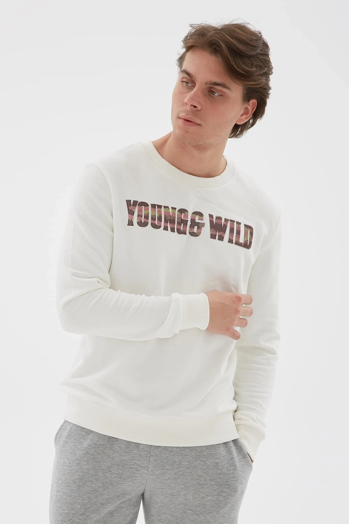 Bisiklet Yaka Baskılı Sweatshirt