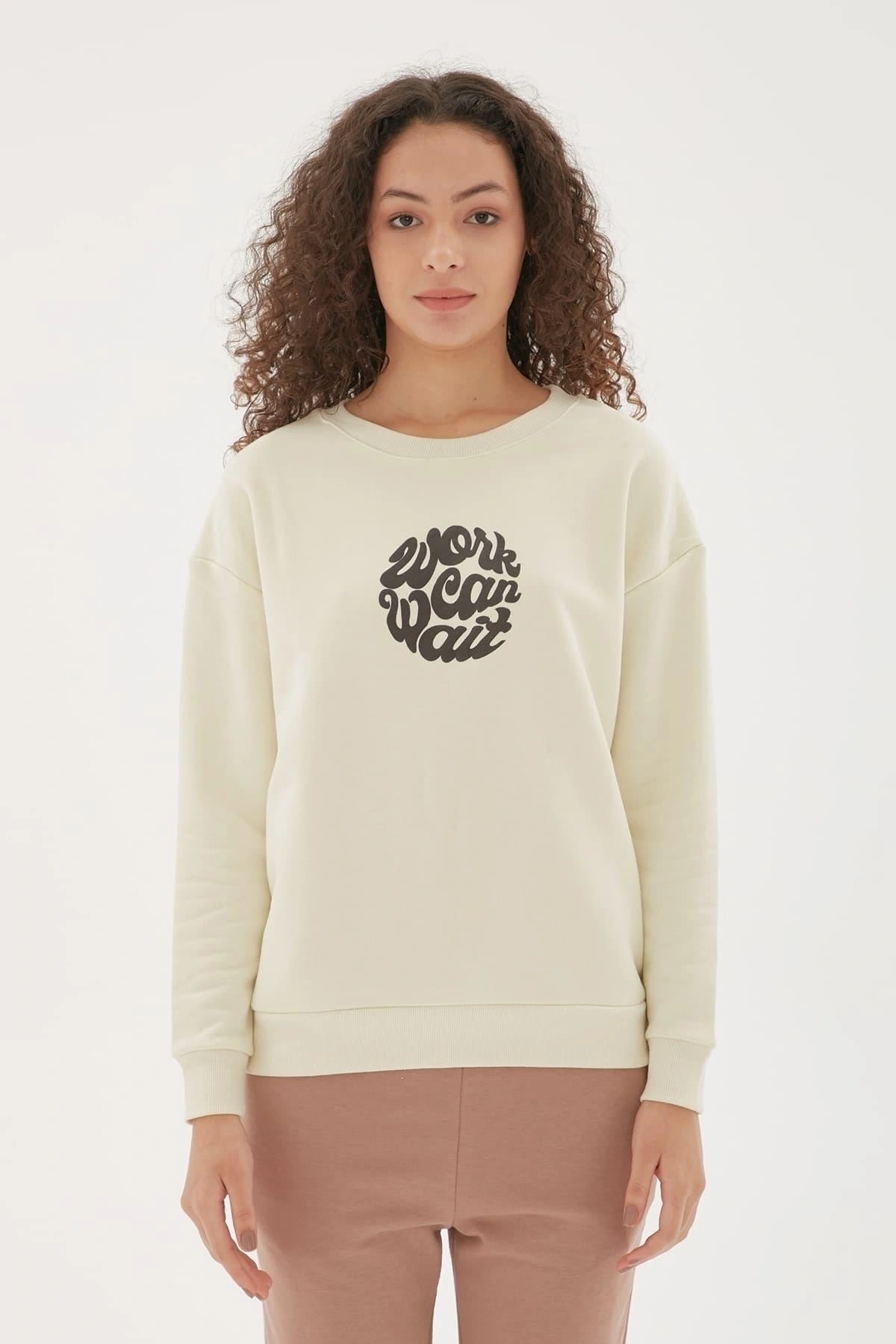 Baskılı Sweatshirt Ekru