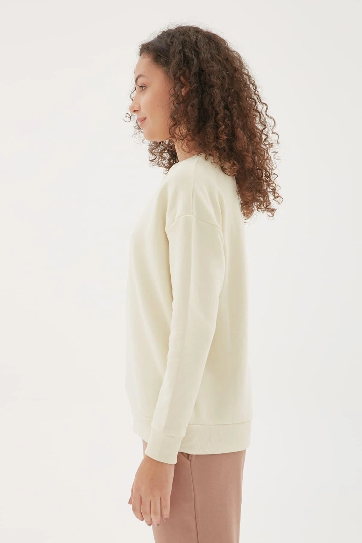 Baskılı Sweatshirt Ekru