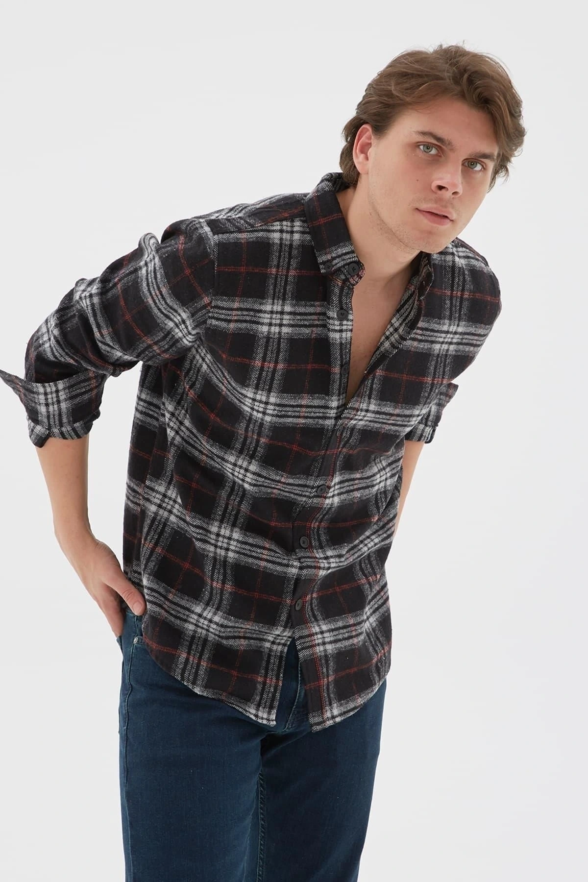 Ekose Desenli Gömlek Gri