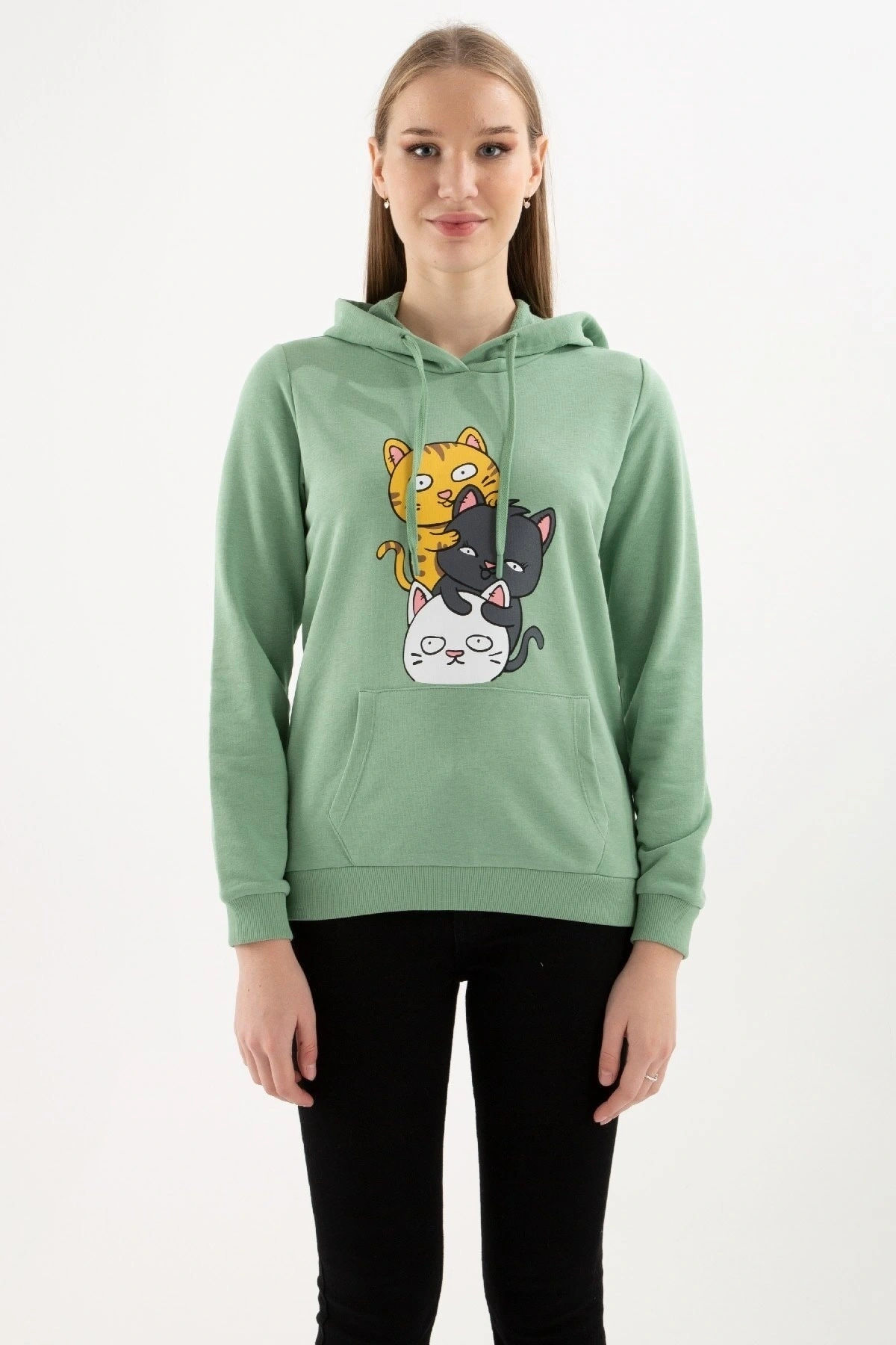 Kadın Kapüşonlu Baskılı Sweatshirt