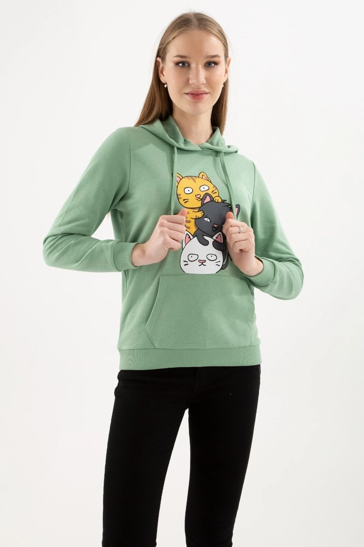 Kadın Kapüşonlu Baskılı Sweatshirt