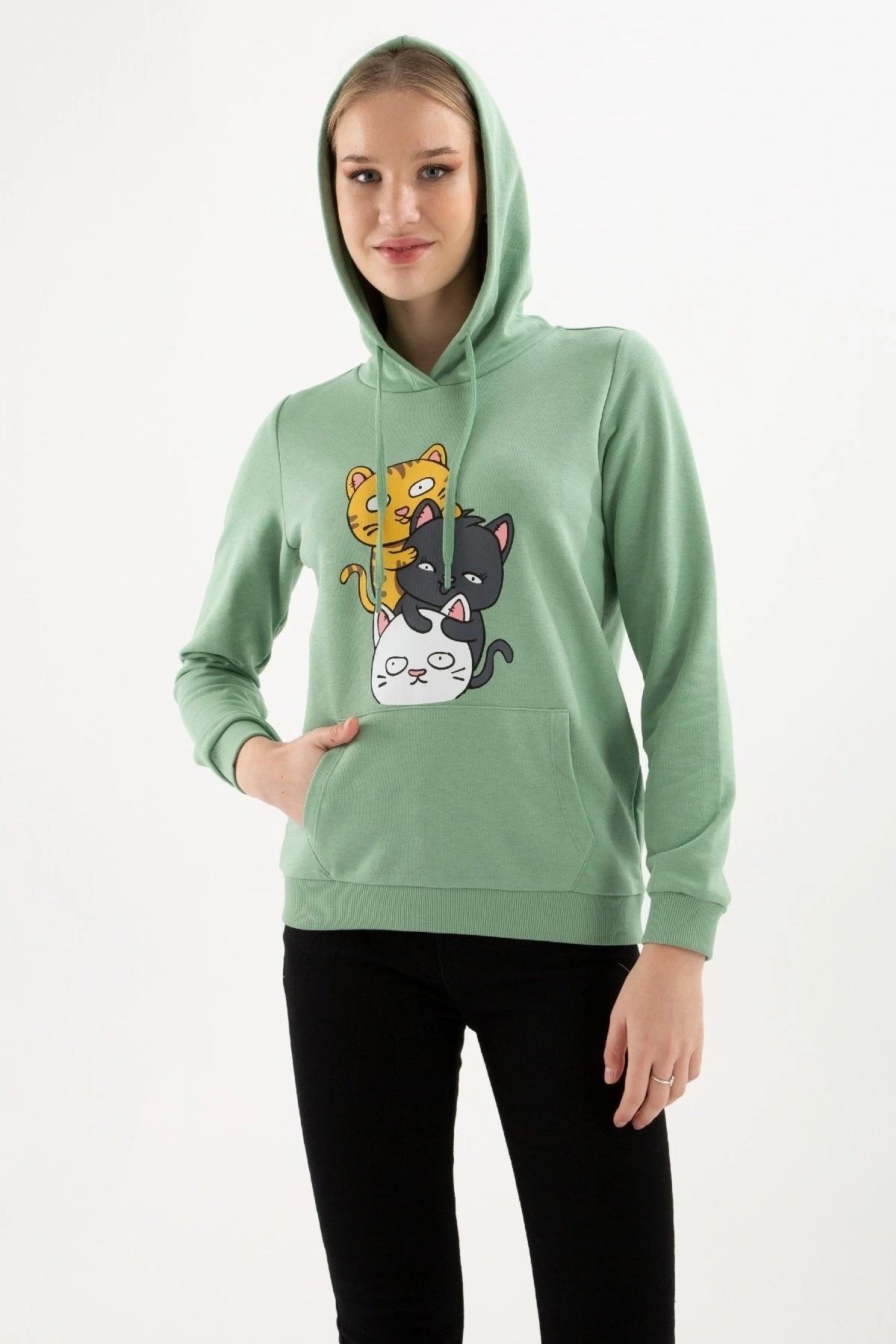 Kadın Kapüşonlu Baskılı Sweatshirt