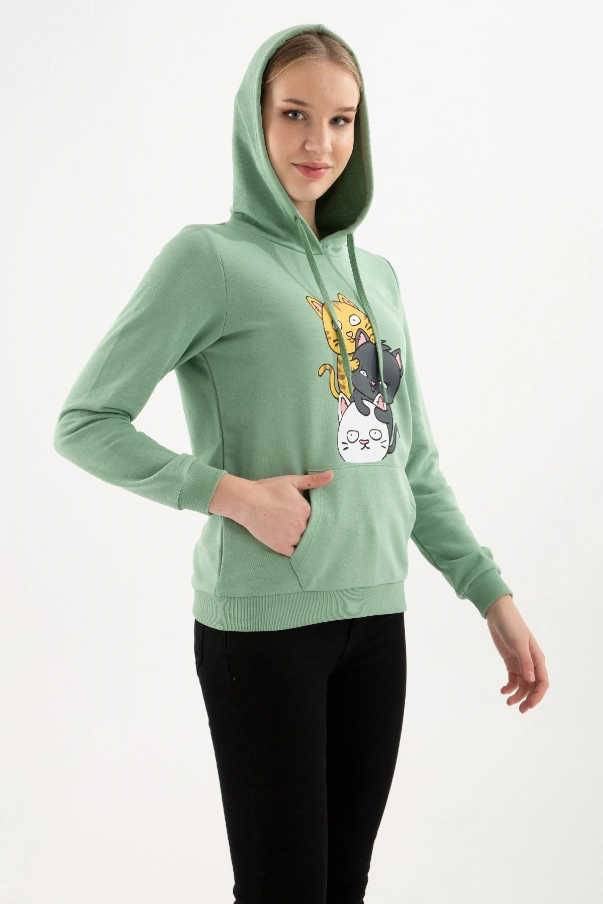 Kadın Kapüşonlu Baskılı Sweatshirt