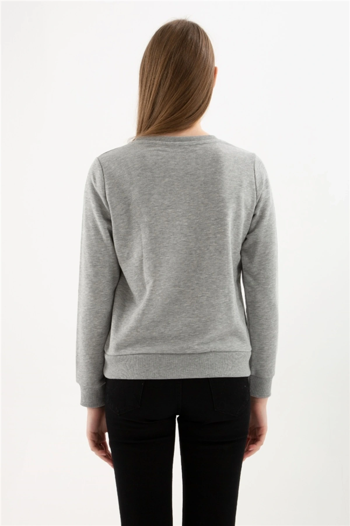 Baskılı Sweatshırt Gri Melanj / Grey Melange