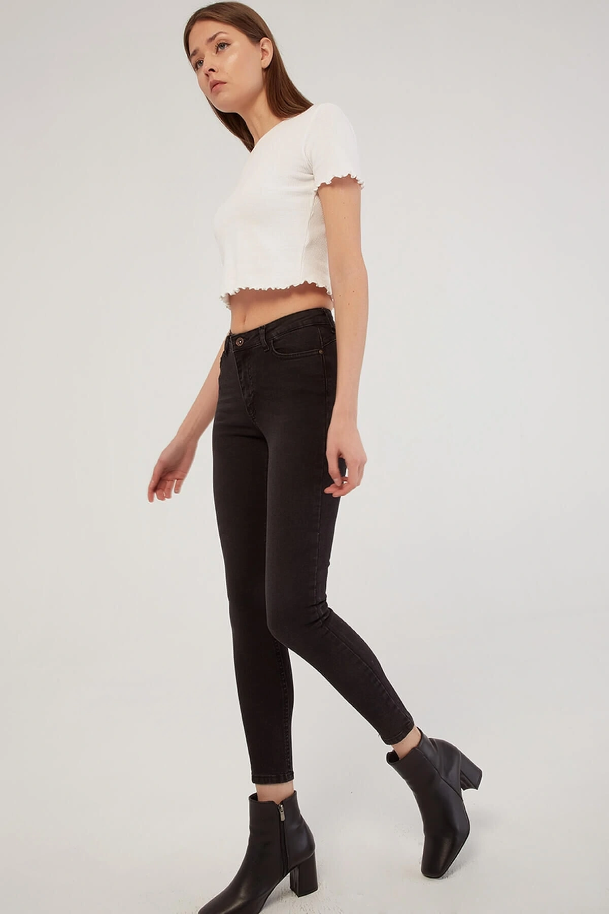Yüksek Bel Skinny Fit Jean Pantolon Antrasit