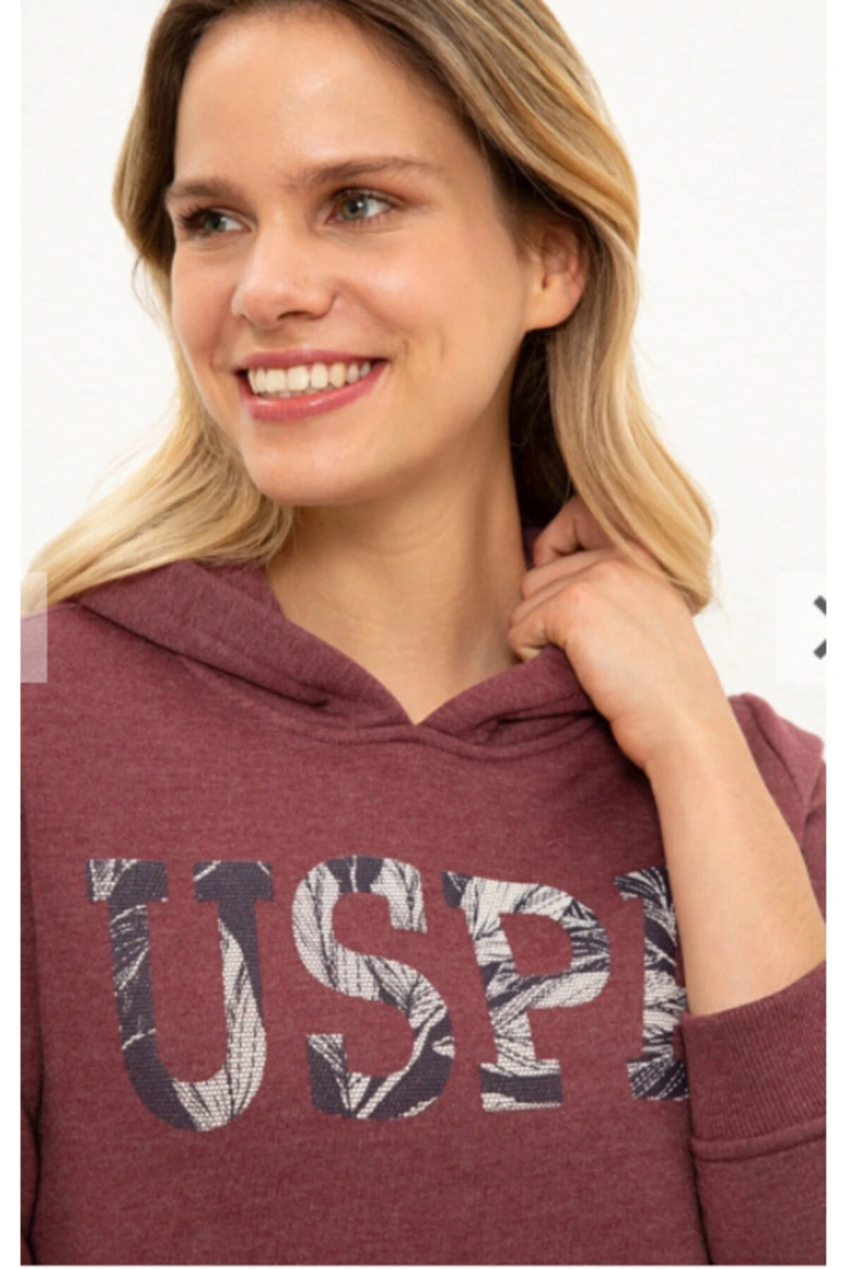 U.S. Polo Assn. Kapüşon Yaka Baskılı Pembe Kadın Sweatshırt