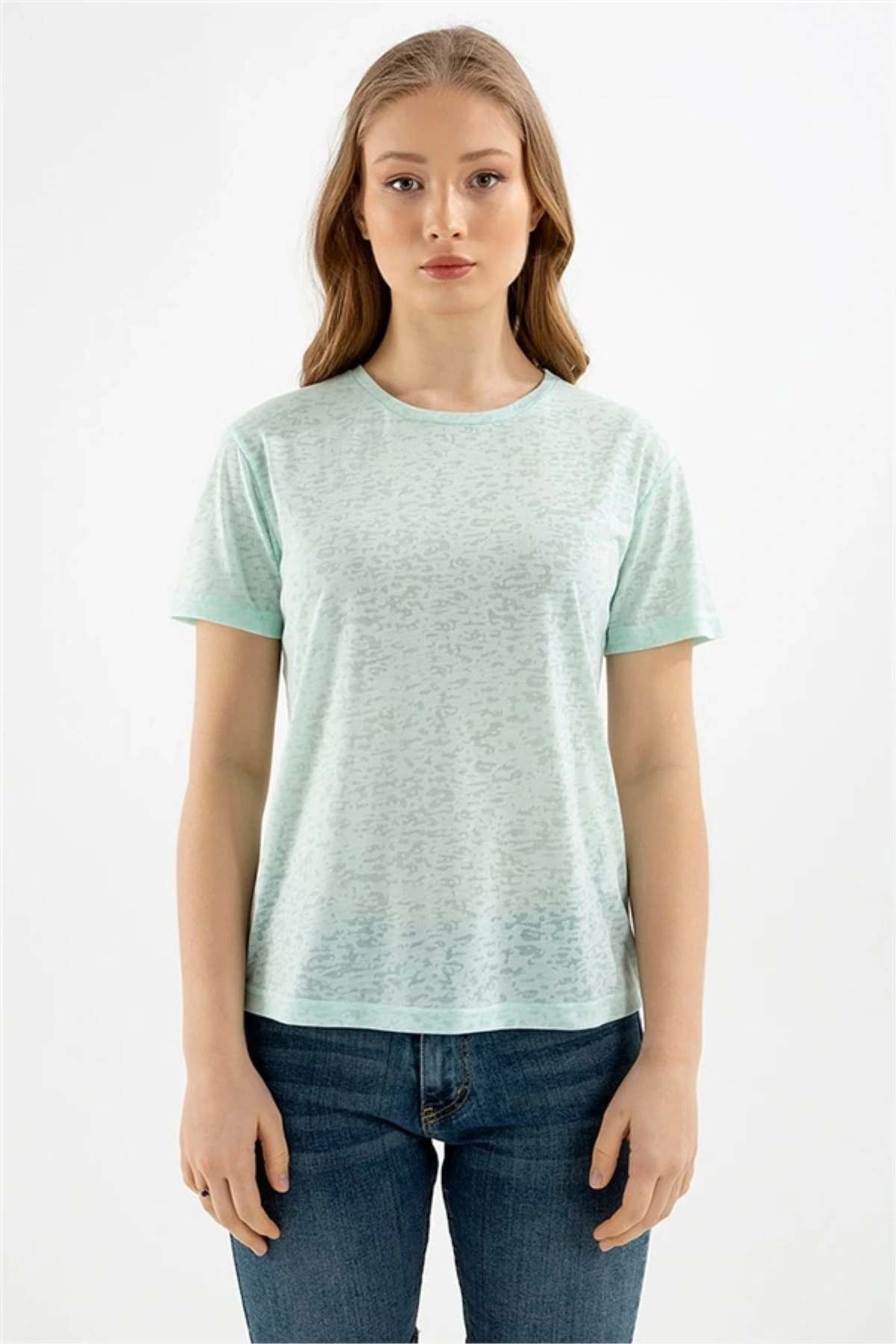 22y0547k1 Bisiklet Yaka Normal Kalıp Devore Mint Kadın T-shirt