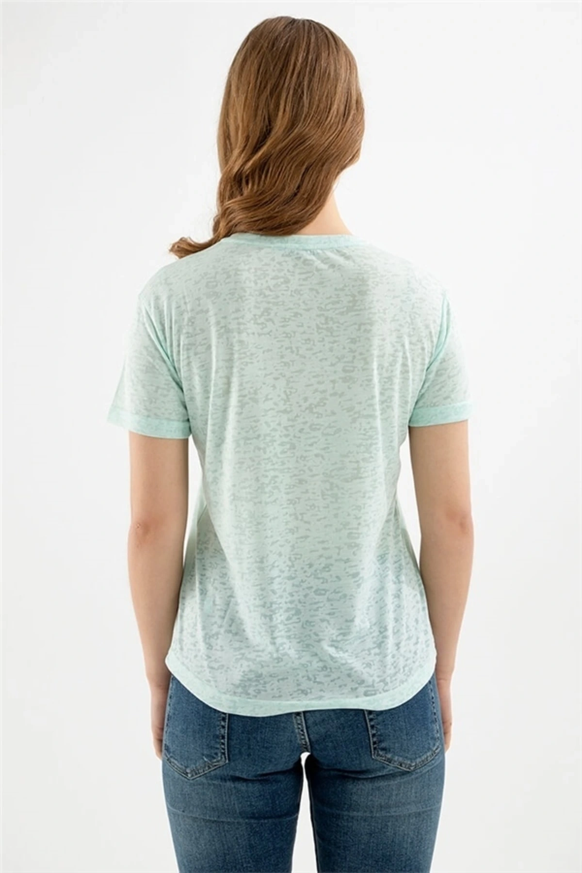 22y0547k1 Bisiklet Yaka Normal Kalıp Devore Mint Kadın T-shirt