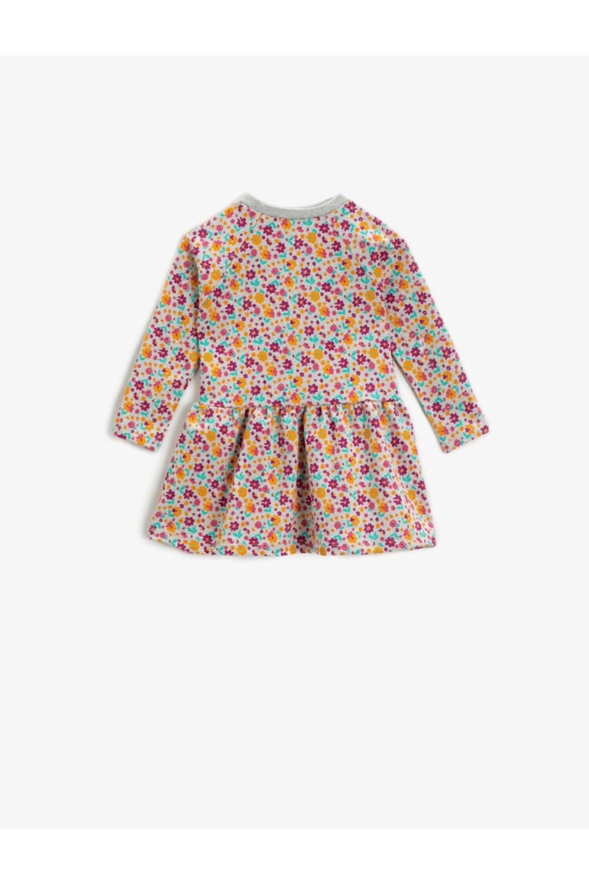 Kız Bebek Gri Desenli Çiçek Desenli Elbise