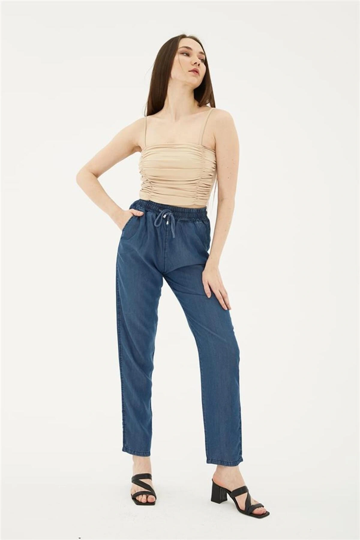 Beli Bağlamalı Denim Pantolon K.mavi / Dark Blue