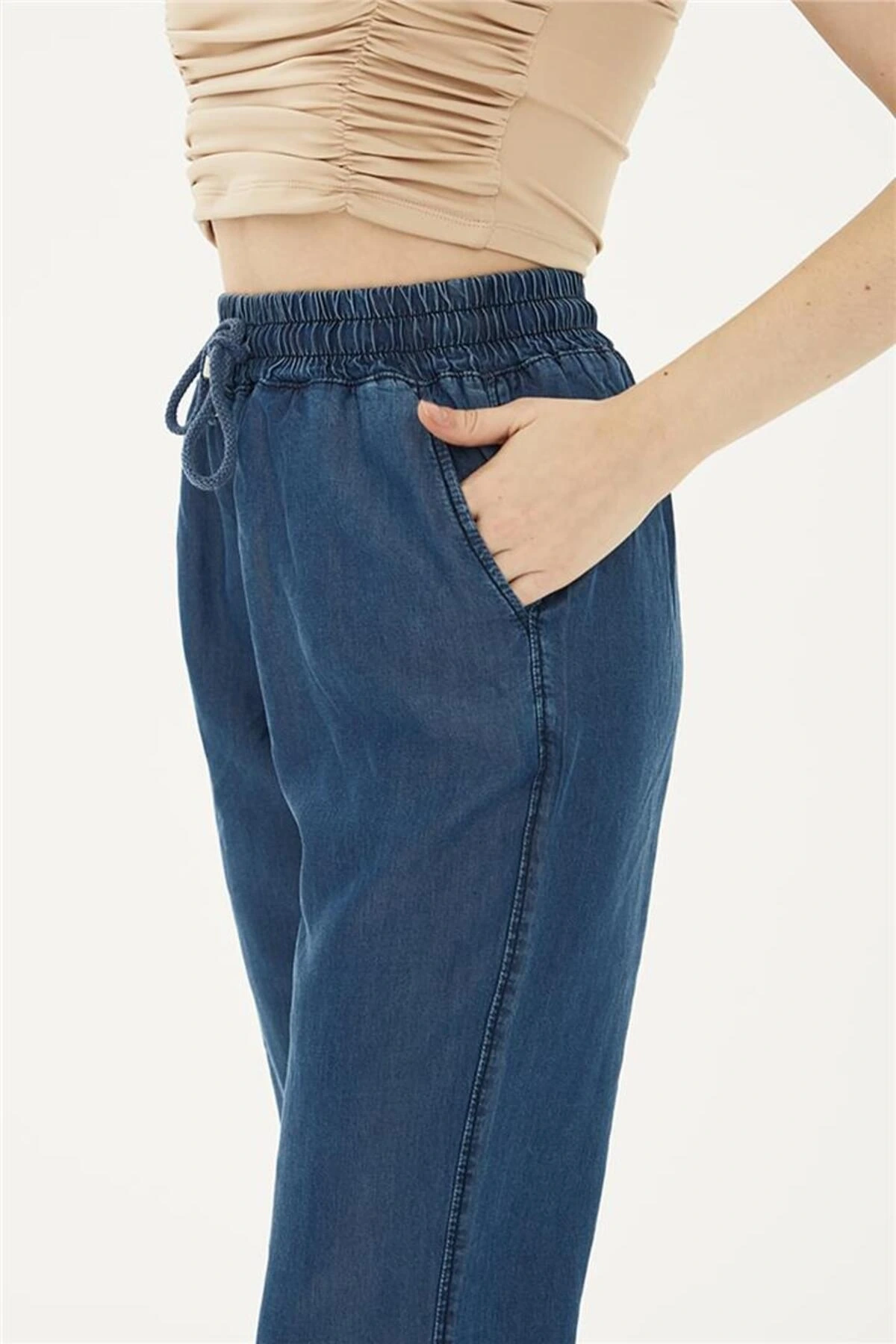 Beli Bağlamalı Denim Pantolon K.mavi / Dark Blue