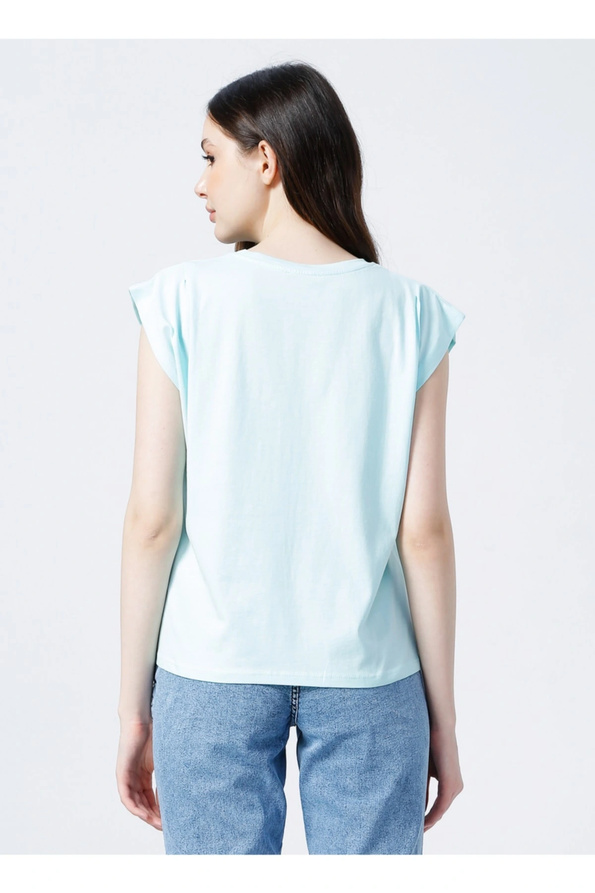 22y0391k1 Bisiklet Yakamini Kol Normal Kalıp Baskılı Mint Kadın T-shirt