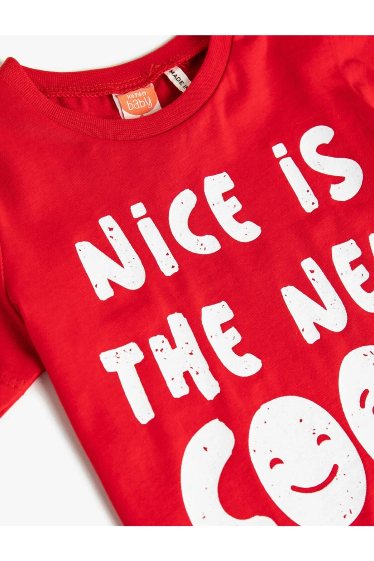 Slogan Baskılı Kısa Kollu Tişört Pamuklu