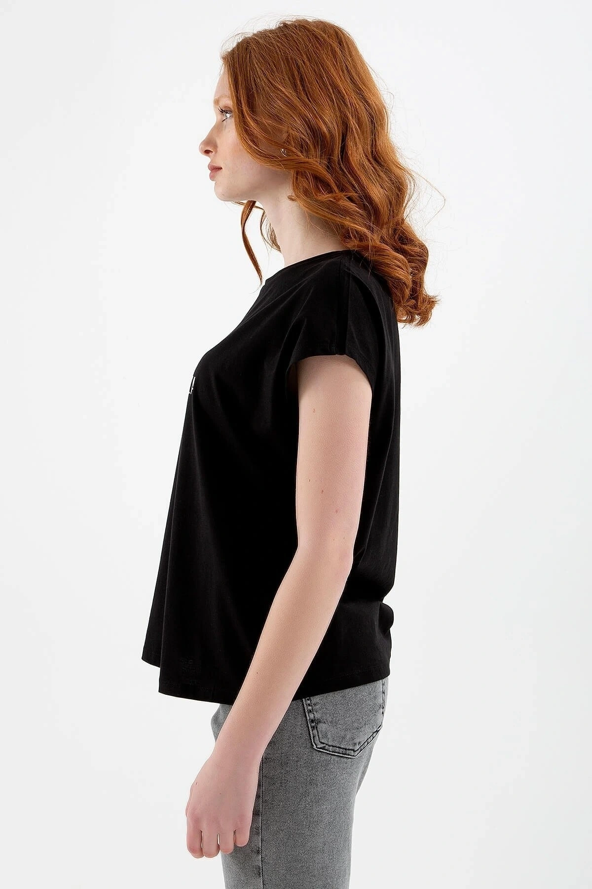 22y0078k1 Bisiklet Yaka Normal Kalıp Baskılı Siyah Kadın T-shirt