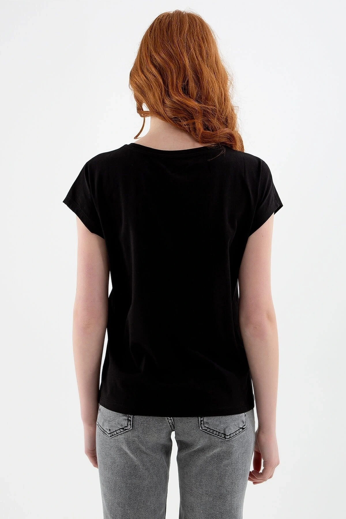 22y0078k1 Bisiklet Yaka Normal Kalıp Baskılı Siyah Kadın T-shirt