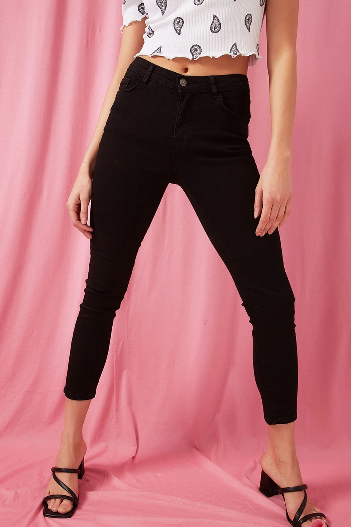 Yüksek Bel Skinny Fit Jean Pantolon Siyah