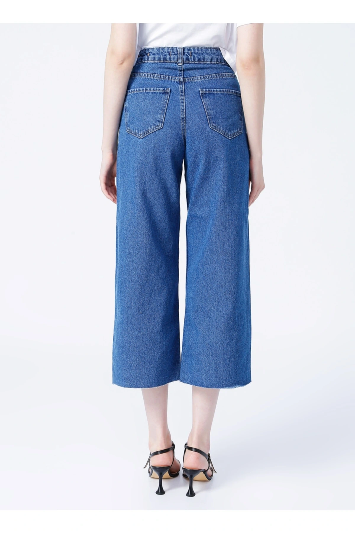 22y0491k1 Yüksek Bel Bol Kesim Mavi Kadın Denim Pantolon