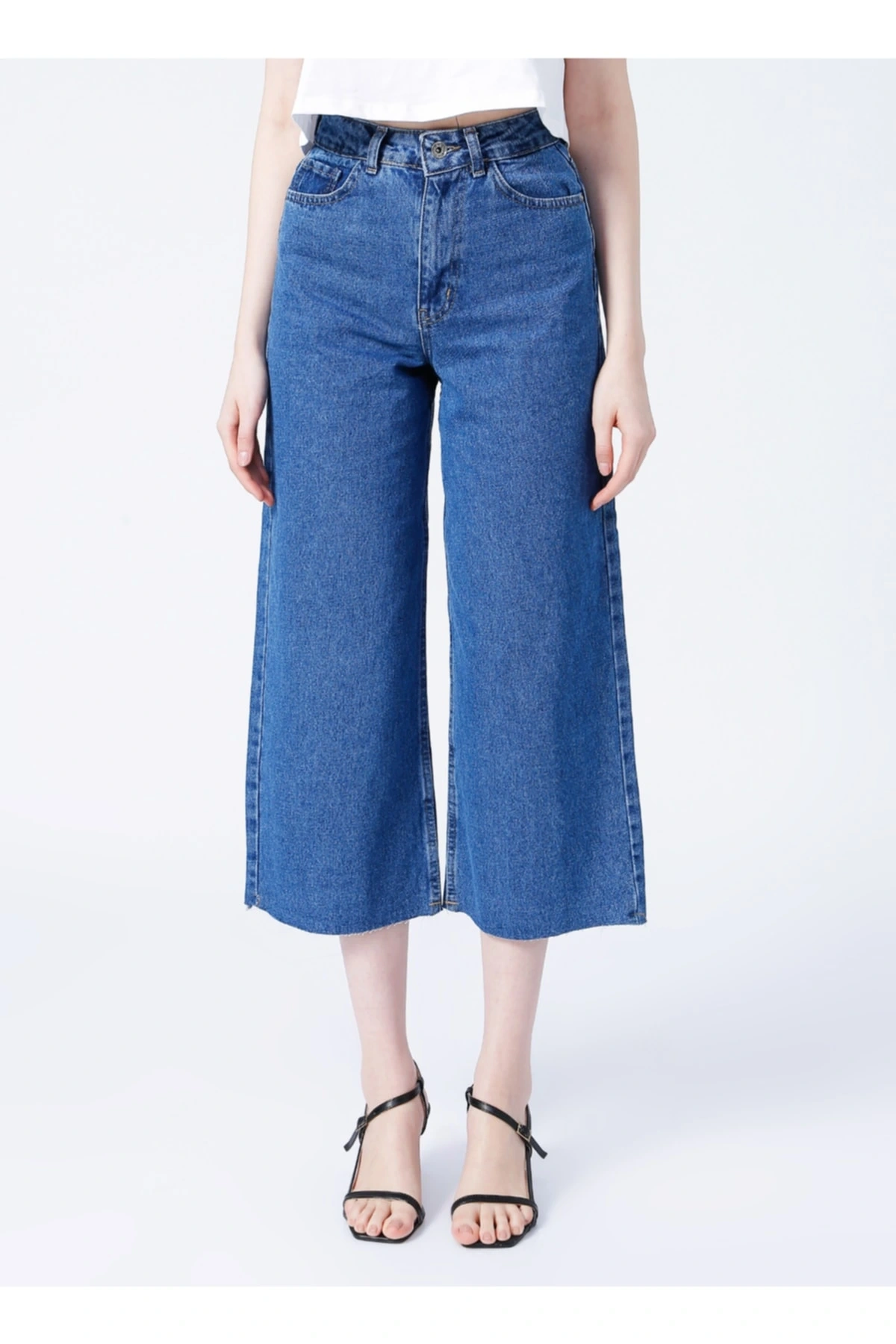 22y0491k1 Yüksek Bel Bol Kesim Mavi Kadın Denim Pantolon