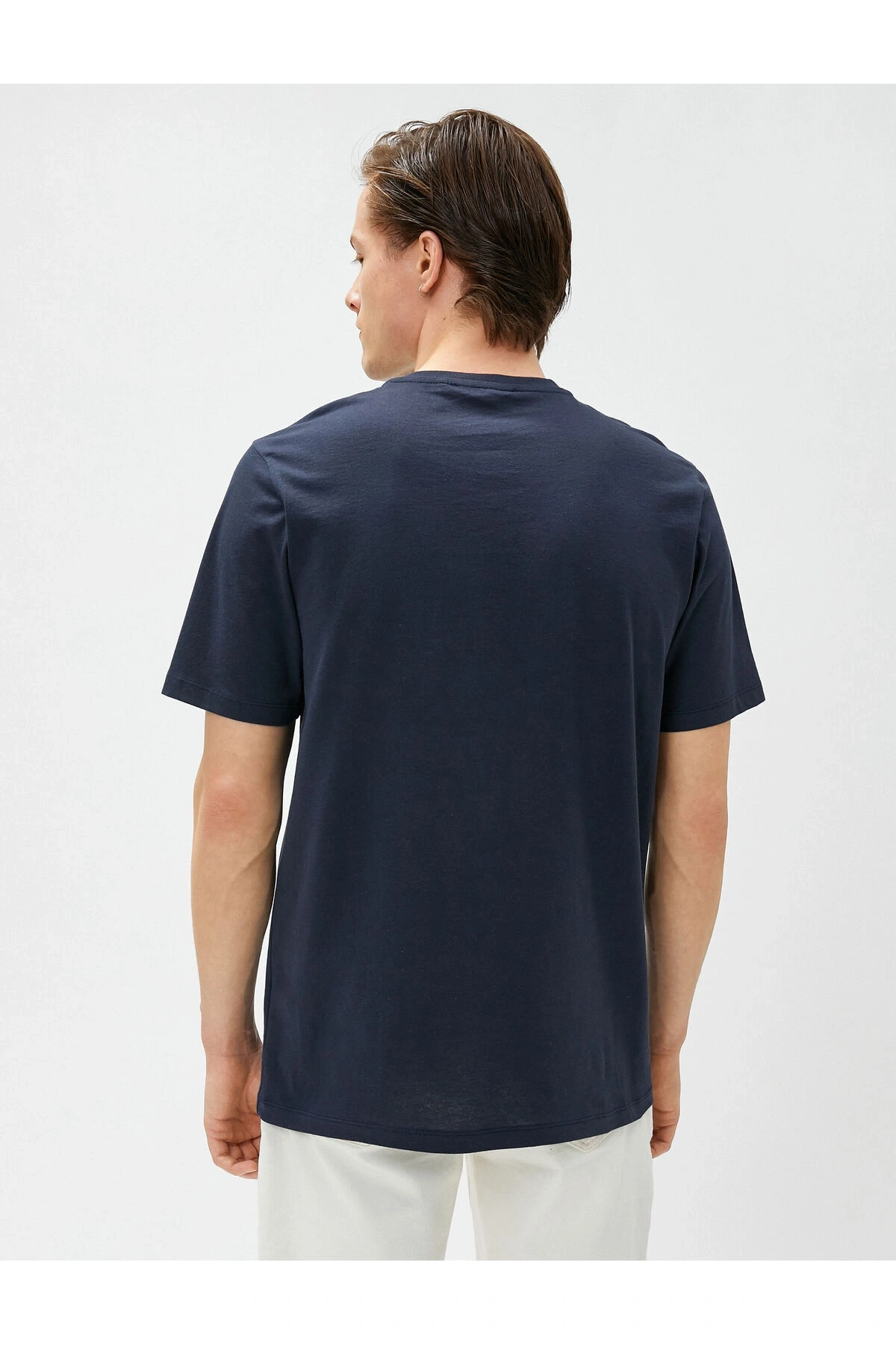 Slogan Baskılı Tişört Bisiklet Yaka Kısa Kollu Pamuklu