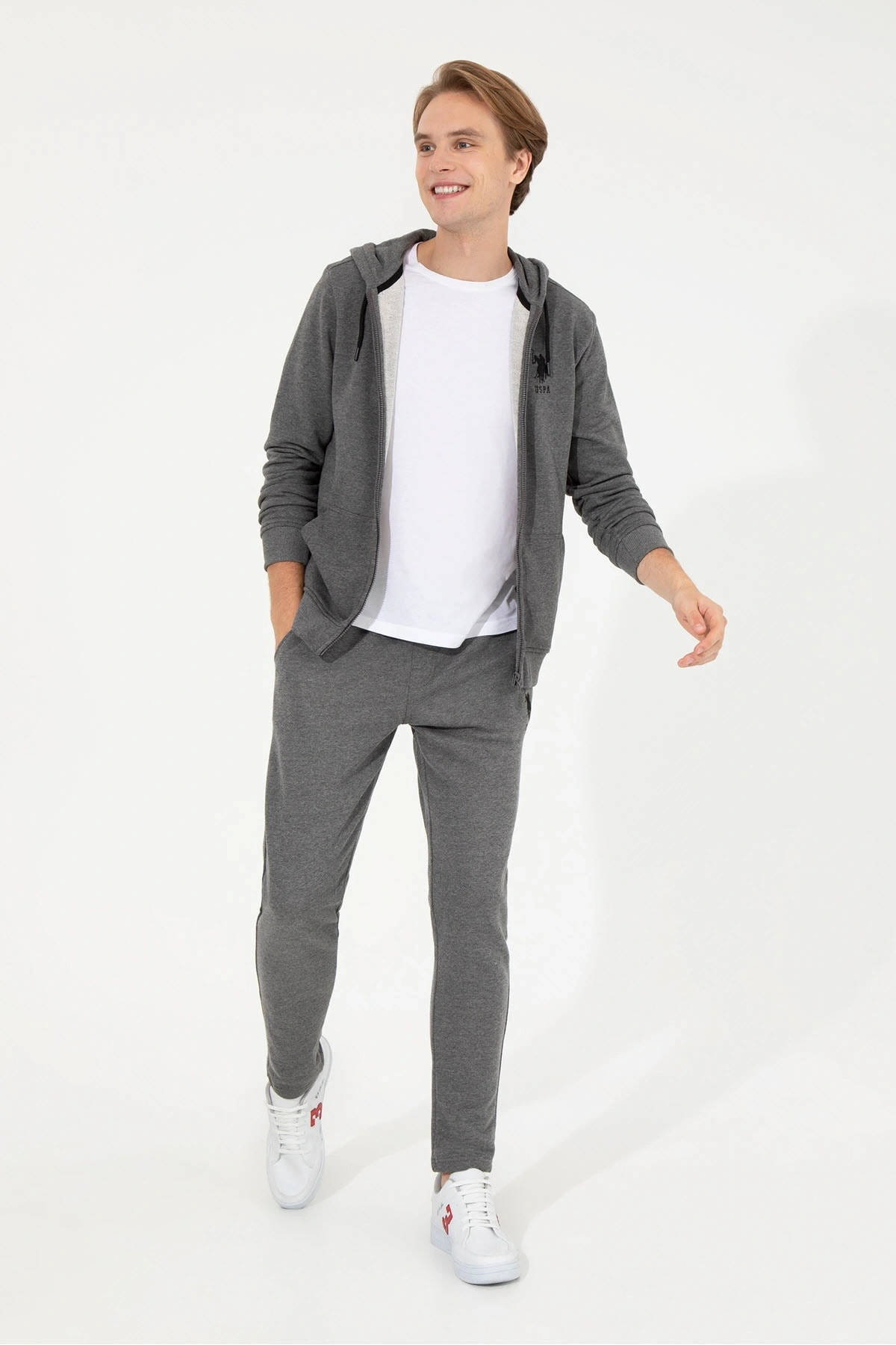 Bağlamalı Bel Slim Fit Gri Erkek Eşofman Altı Henbıxsk022