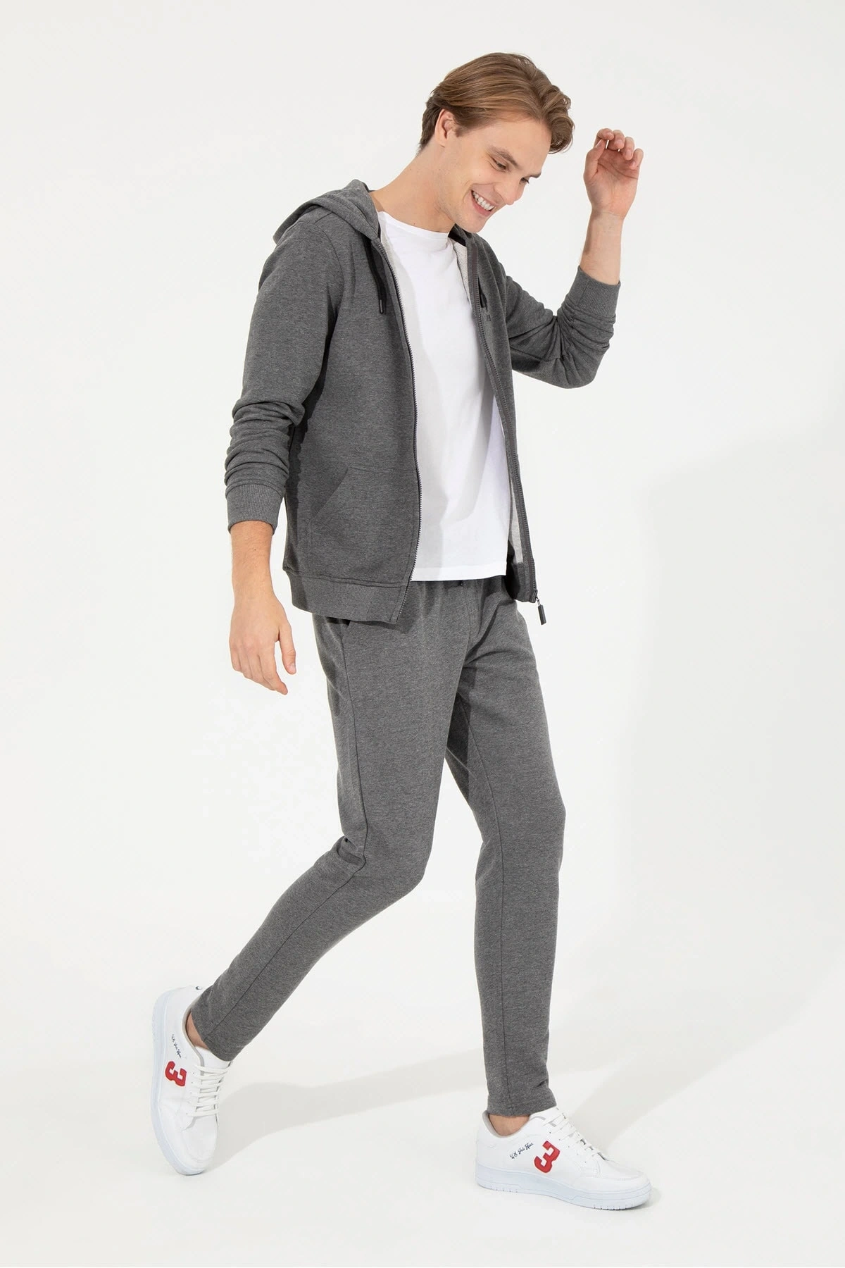 Bağlamalı Bel Slim Fit Gri Erkek Eşofman Altı Henbıxsk022