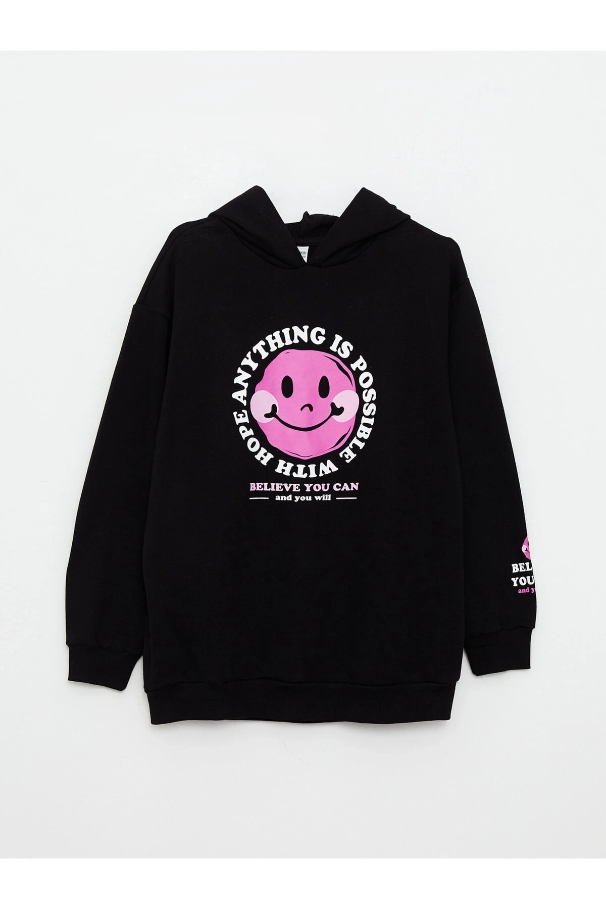 Kapüşonlu Baskılı Uzun Kollu Kız Çocuk Sweatshirt ve Tayt