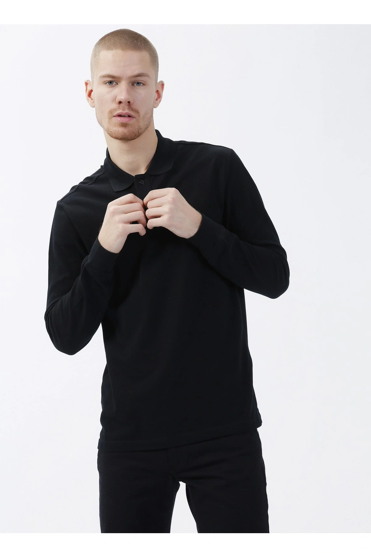 Polo Yaka Siyah Erkek Sweatshırt Tp03sk022