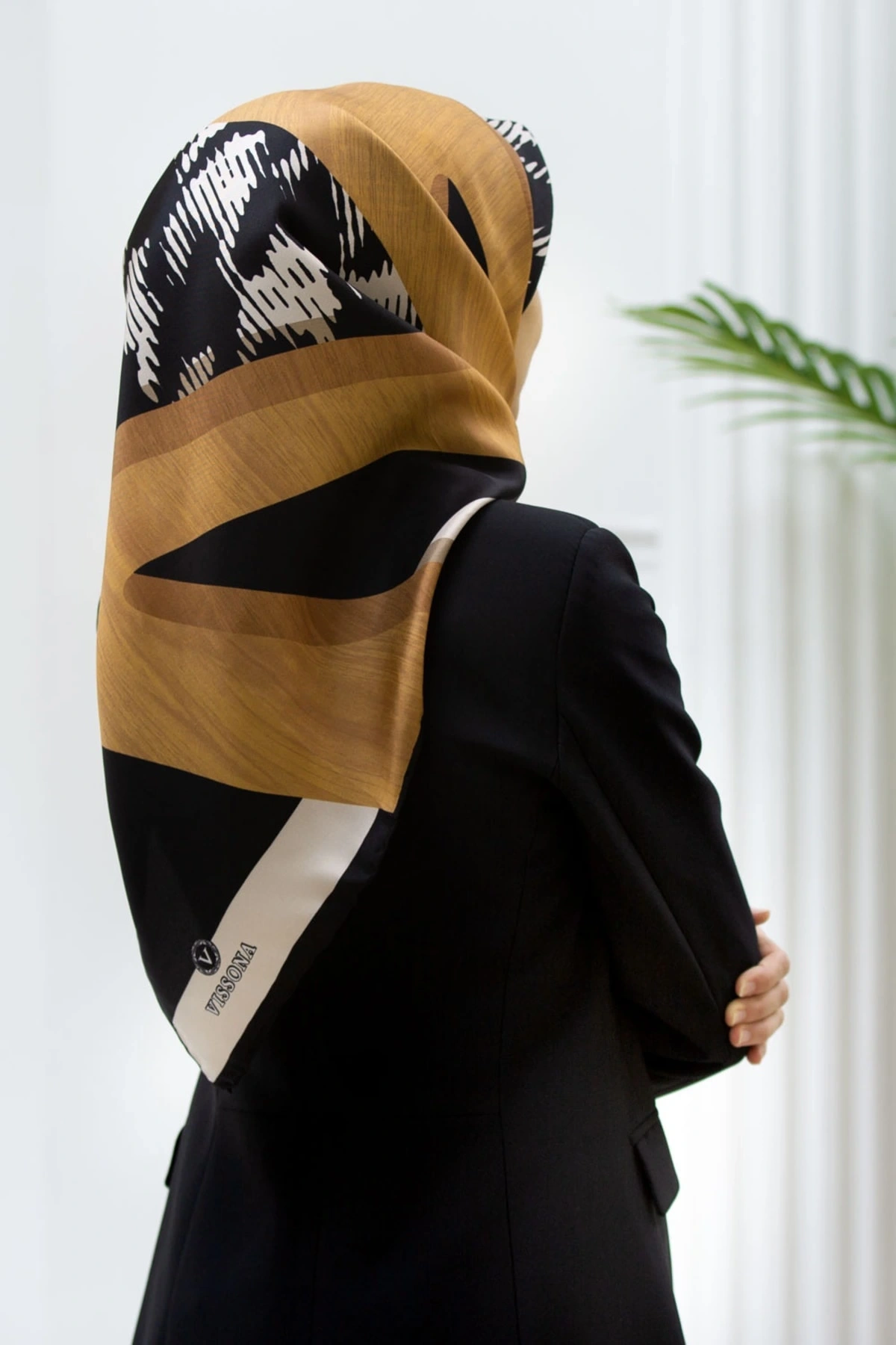 Kadın Twill Ipek Eşarp Gold - Siyah